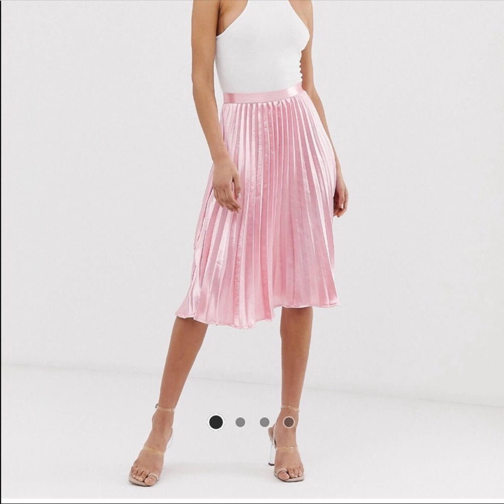ASOS pink satin midi skirt